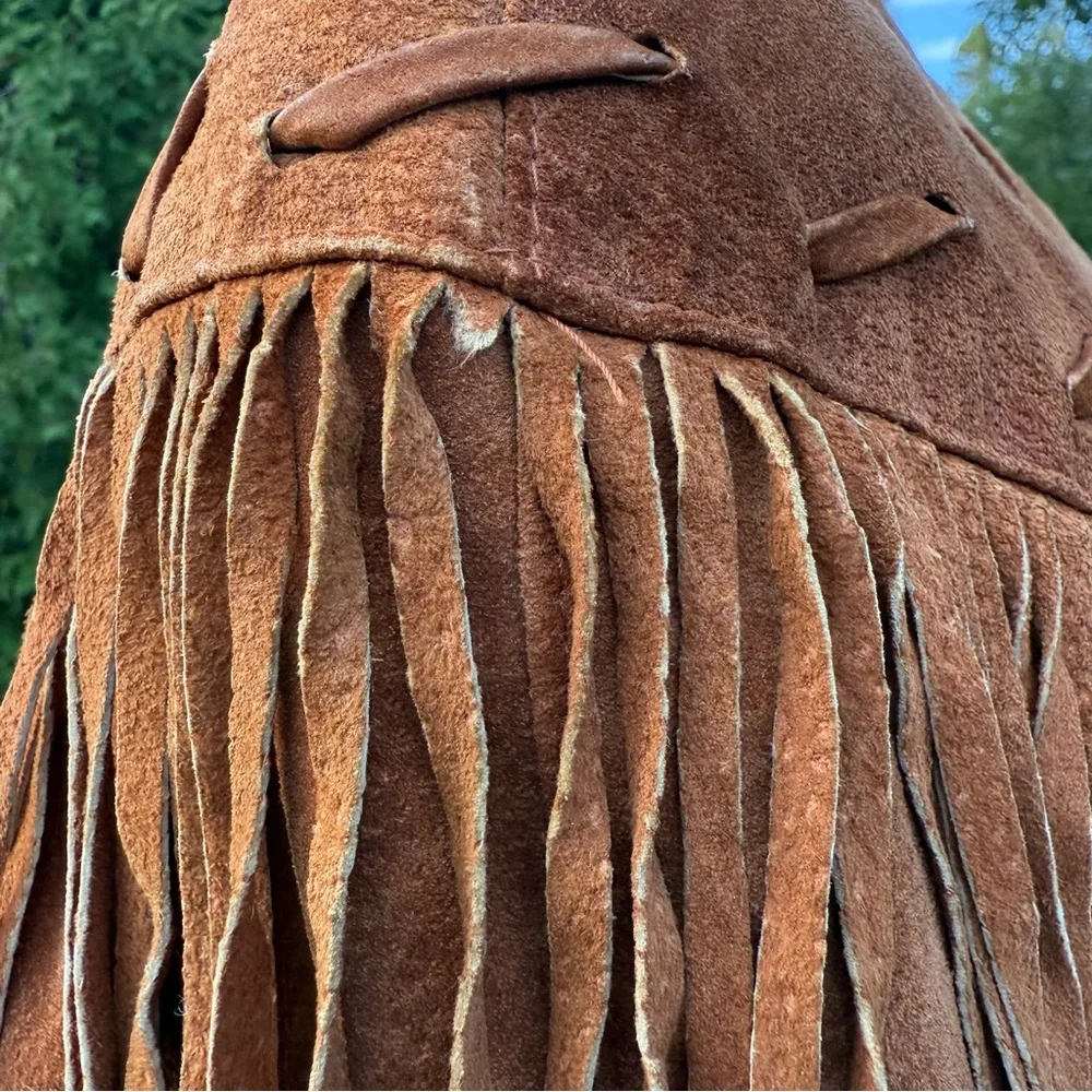 Vintage Phoenix USA Tan Fringed Women's Genuine Pig Split Jacket Blazer Medium - Picture 5 of 16
